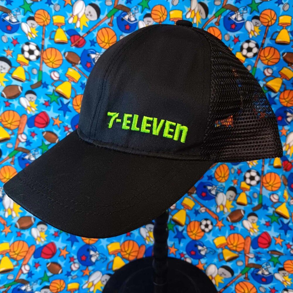 7-Eleven Employee Black Mesh Hat with Green Logo